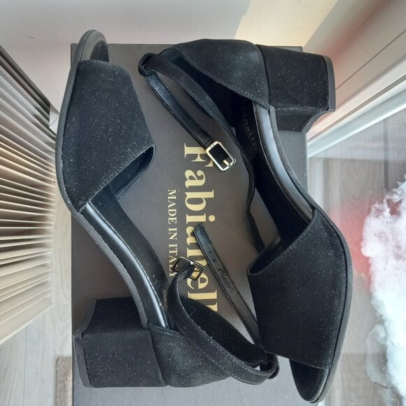 Fabianelli Black Suede Ankle Strap Block Heel Sandals Sz 38/ 7 -7.5 ITALY - Picture 5 of 16